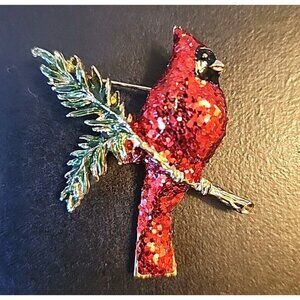 Christmas Brooch Cardinal Glittery Gold Tone Macys Holiday Lane